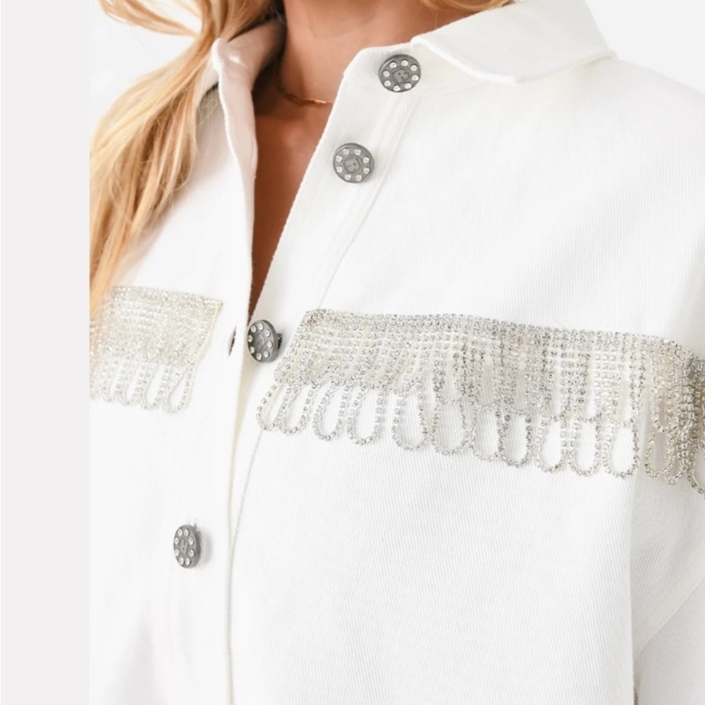 ROTATE- white organic fringe denim jacket NWT